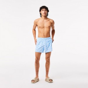 Men's Lacoste Two-Tone Monogram Swim Trunks Blue White | UOP520876