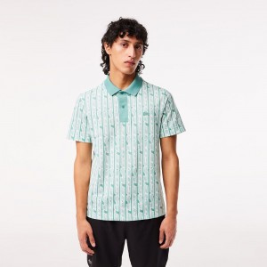 Men's Lacoste Two-Tone Printed Lacoste Movement Polo Shirts Green Light Green | OYH917805