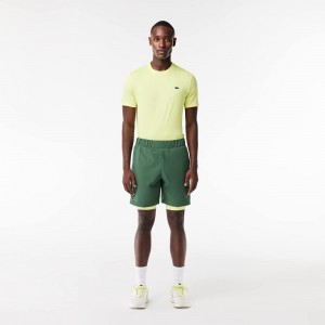 Men's Lacoste Two-Tone SPORT Lined Shorts Dark Green Flashy Yellow | IBS412605