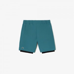 Men's Lacoste Two-Tone SPORT Lined Shorts Blue Black | TRJ284367