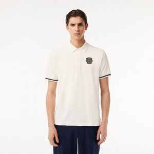 Men's Lacoste Ultra-Dry Anti-UV Golf Polo Shirts White | FVK265983