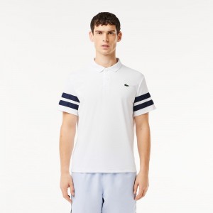 Men's Lacoste Ultra-Dry Colorblock Tennis Polo Shirts White Navy Blue | NYU134786