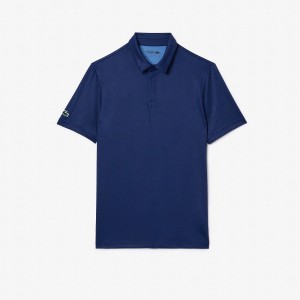 Men's Lacoste Ultra-Dry Mini Print Golf Polo Shirts Navy Blue Blue Navy Blue | QRE386049