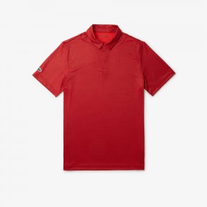 Men's Lacoste Ultra-Dry Mini Print Golf Polo Shirts Bordeaux Red Bordeaux | JLU165870