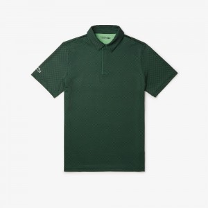 Men's Lacoste Ultra-Dry Mini Print Golf Polo Shirts Green | XMR628014