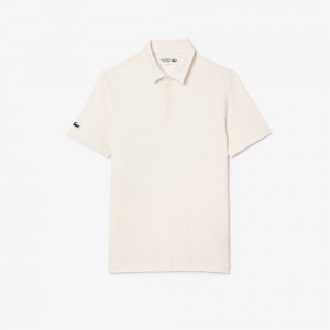 Men's Lacoste Ultra-Dry Mini Print Golf Polo Shirts White Beige | FBX465873