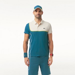 Men's Lacoste Ultra-Dry Piqué Tennis Polo Shirts Blue White | IUJ532860