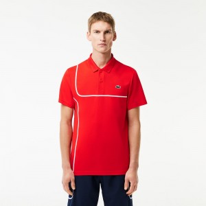 Men's Lacoste Ultra-Dry Piqué Tennis Polo Shirts Red | FPJ075394