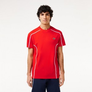 Men's Lacoste Ultra-Dry Piqué Tennis T-Shirt Red currant | IJC029756