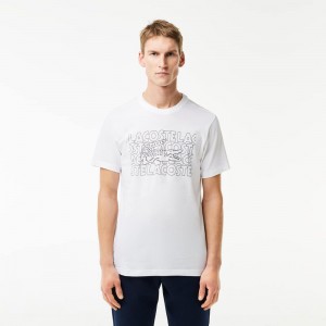 Men's Lacoste Ultra-Dry Printed Sport T-Shirt White | CLW207934