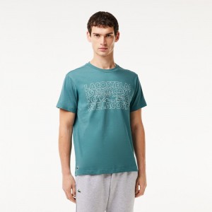 Men's Lacoste Ultra-Dry Printed Sport T-Shirt Hydro blue | MLT329471