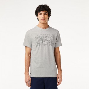 Men's Lacoste Ultra-Dry Printed Sport T-Shirt Grey Chine | LXH203546