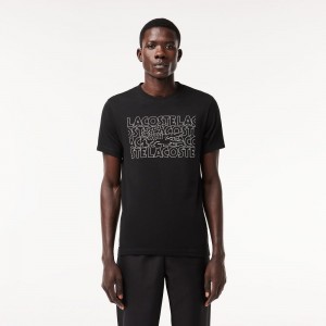 Men's Lacoste Ultra-Dry Printed Sport T-Shirt Black | IST561034