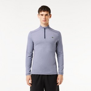 Men's Lacoste Ultra-Dry Quarter-Zip Sweatshirt Blue Chine | JCG289451