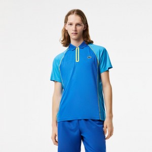 Men's Lacoste Ultra-Dry Tennis Polo Shirts Blue Yellow | VNJ675392