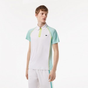 Men's Lacoste Ultra-Dry Tennis Polo Shirts White Light Green Yellow | UDL839701