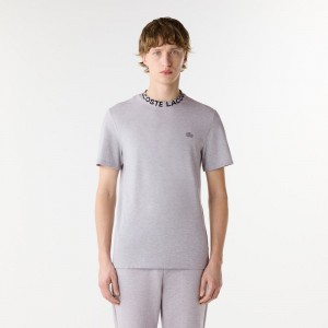 Men's Lacoste Ultralight Piqué Logo Jacquard Collar T-Shirt Grey Chine | TGO872031