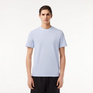 Men's Lacoste Ultralight Piqué Logo Jacquard Collar T-Shirt Phoenix blue | SPX618972