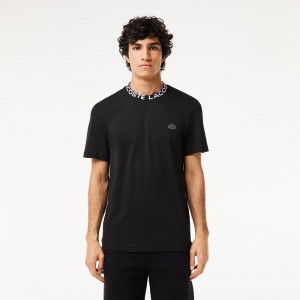 Men's Lacoste Ultralight Piqué Logo Jacquard Collar T-Shirt Black | OFY302867