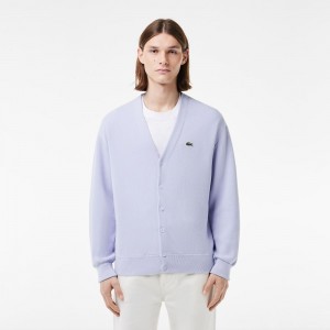 Men's Lacoste V-Neck Organic Cotton Cardigan Sweater Light Blue | IBH348079