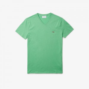 Men's Lacoste V-Neck Pima Cotton Jersey T-Shirt Green | BWJ275340