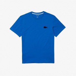 Men's Lacoste Velour Crocodile Crew Neck Cotton Lounge T-Shirt Blue Navy Blue | SVX069125