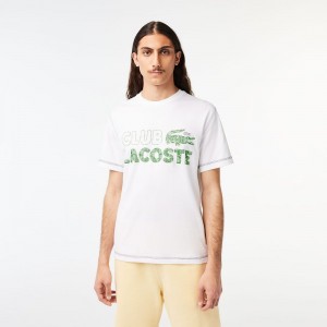 Men's Lacoste Vintage Print Organic Cotton T-Shirt White | CND719358