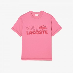 Men's Lacoste Vintage Print Organic Cotton T-Shirt Bubblegum pink | TDQ517903