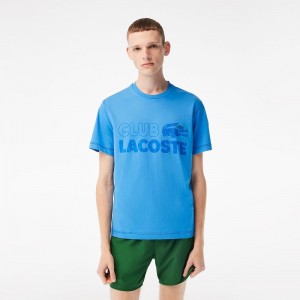 Men's Lacoste Vintage Print Organic Cotton T-Shirt Ethereal blue | SLG816097