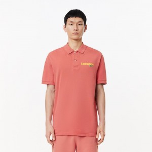 Men's Lacoste Washed Effect Cotton Piqué Polo Shirts Pink | ZXR019436