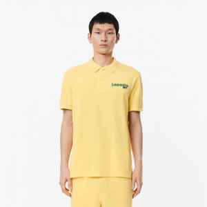 Men's Lacoste Washed Effect Cotton Piqué Polo Shirts Cornsilk yellow | ZYJ609427