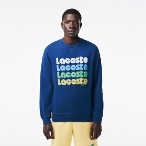 Men's Lacoste Washed Effect Ombré Print Sweatshirt Blue | PMY083154