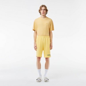 Men's Lacoste Washed Effect Printed Shorts Cornsilk yellow | COU625071