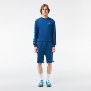 Men's Lacoste Washed Effect Printed Shorts Blue | OCZ935876