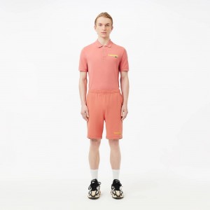 Men's Lacoste Washed Effect Printed Shorts Pink | WEJ982674