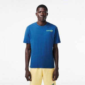 Men's Lacoste Washed Effect T-Shirt Blue | OPU483210