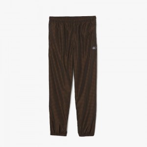 Men's Lacoste Water-Repellent Check Twill Joggers Black Brown Navy Blue Khaki Green | RIX965471