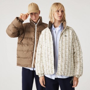 Men's Lacoste Water-Repellent Jackets White Beige | XRU764813