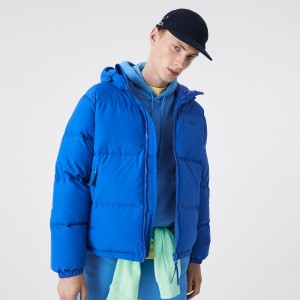 Men's Lacoste Water-Repellent Puffer Jackets Blue | EMB028543