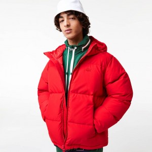 Men's Lacoste Water-Repellent Puffer Jackets Red | LKC713029