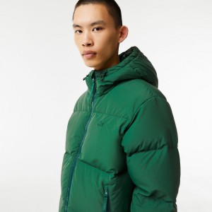 Men's Lacoste Water-Repellent Puffer Jackets Pine green | RNS842605