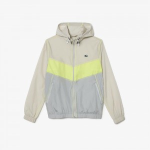 Men's Lacoste Water-Resistant Packable Zip-Up Jackets Grey Flashy Yellow Grey | LIA429671