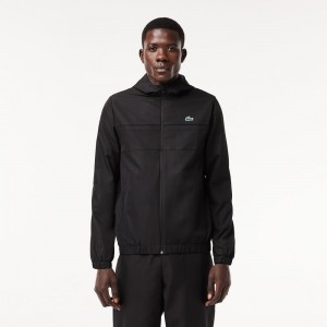 Men's Lacoste Water Repellent Zip-Up Tennis Jackets Black | WAM413806