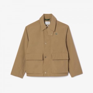 Men's Lacoste Waterproof Collared Jackets Beige | TRA720918