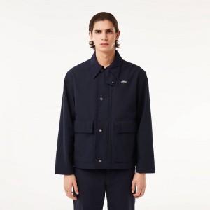 Men's Lacoste Waterproof Collared Jackets Abysm blue | NIA795238