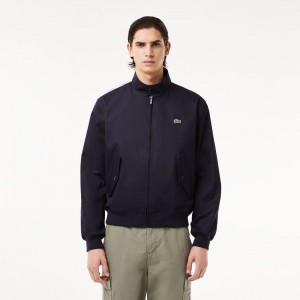 Men's Lacoste Waterproof Cotton Twill Harrington Jackets Abysm blue | DOZ932018