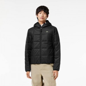 Men's Lacoste Waterproof Padded Hood Puffer Jackets Black | TFZ021586