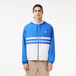 Men's Lacoste Waterproof Zip-Up Track Jackets Blue White | GEB470591