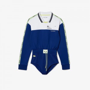 Men's Lacoste WoSPORT Elasticized Waist Playsuit Sweatshirt Blue White Navy Blue Flashy Yellow | WBS280941