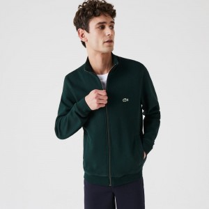 Men's Lacoste Zip-Up Piqué Fleece Jackets Forest green | OKL394718